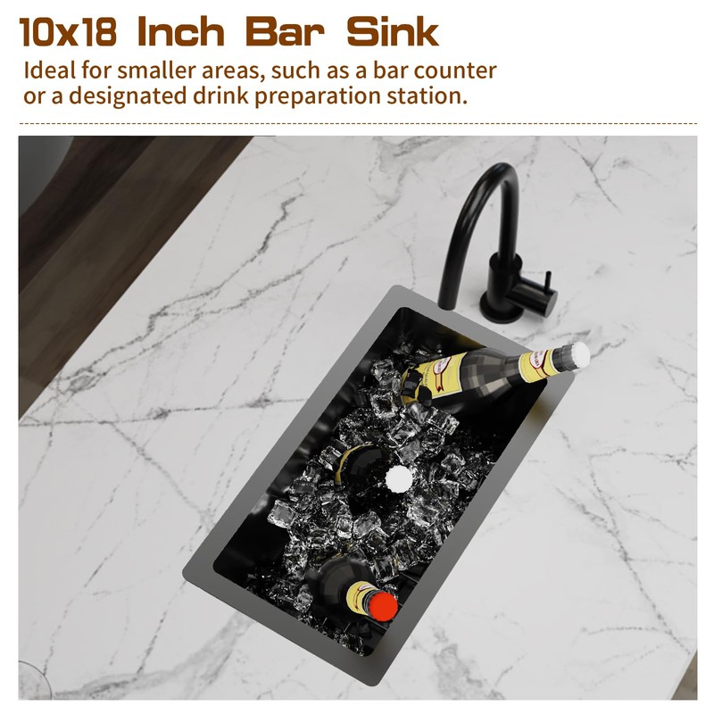 Black Kitchen And Bar Sink,10x18 Inch Stainless Steel Drop In