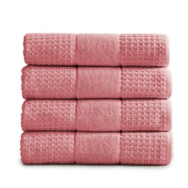 100% Cotton Super Soft Luxury Bath Towel Set | Quick-Dry and Highly Absorbent | Waffle Textured | 550 GSM | Includes 4 Bath Towels | Harper Collection (Rose)