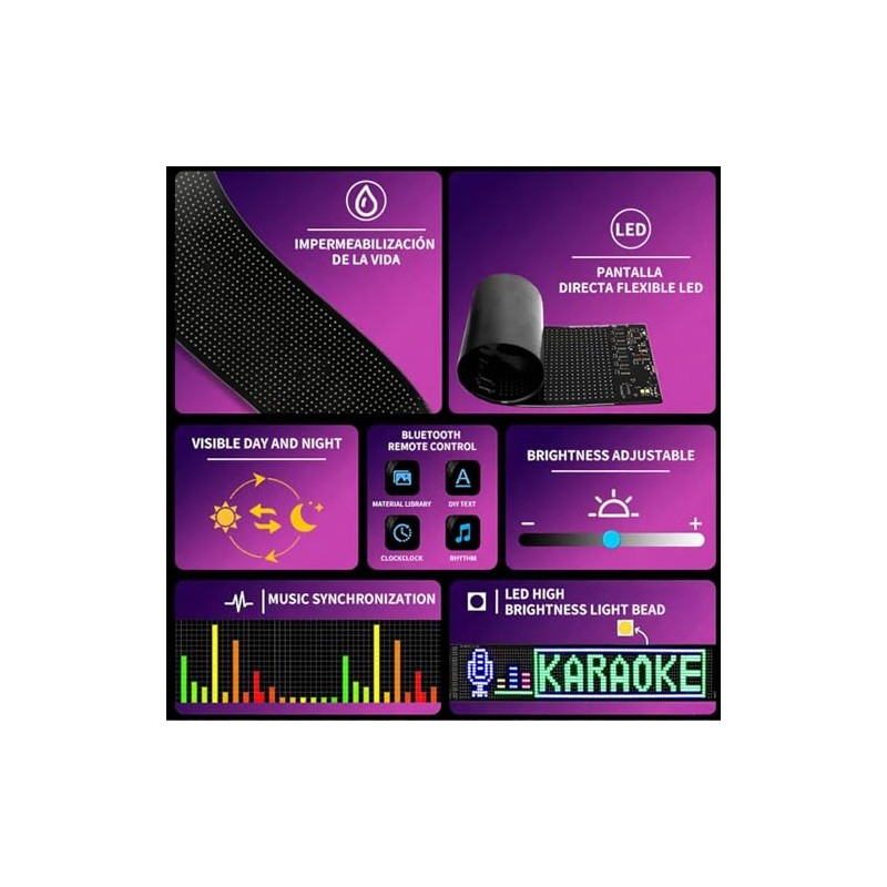 Ojos LED Programables para Parabrisas, Pantalla Flexible con Control Bluetooth