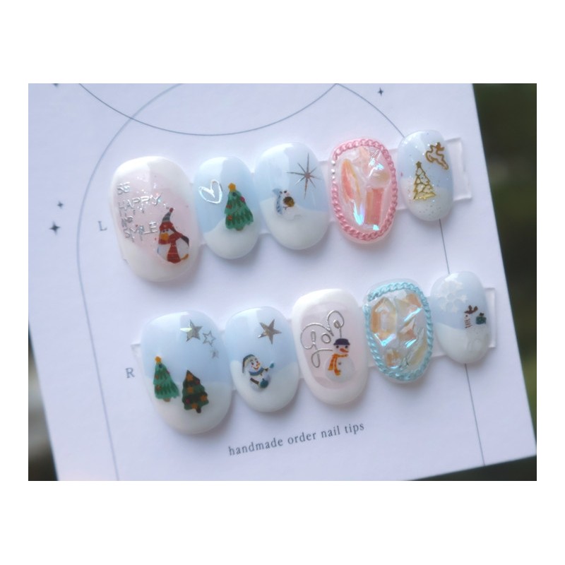 Christmas handmade nail tips-part4.on the snow - basic - short
