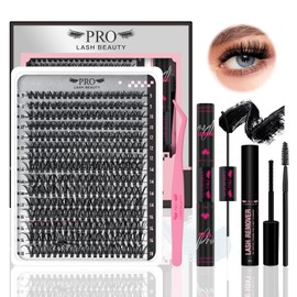 PRO DIY Lash Extension Kit 300 Pcs Lash Clusters D Curl, Mix Eyelash Clusters Individual Lashes Kit Lash Bond And Seal Lash Remover Eyelash Brush Lash Tweezer Self Apply At Home(40D-9-18mix Kit)