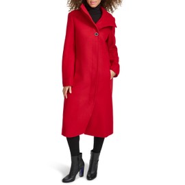Kenneth Cole Women's Classic Wool Walker W Three Button Stand Collar and Back Belt Detail, red