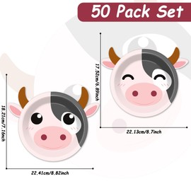 50 Count Cow Paper Plates Cow Party Decorations Farm Animal Birthday Supplies Zoo Plates Cow Print Shaped Disposable Dinnerware Theme Party for Gender Reveal Kids Baby Shower Birthday Party Favor