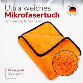 ALCLEAR 9520 Auto Trockentuch XXL - Microfasertuch Autopflege, saugstark, 90x60cm für kratzfreies Trocknen, Auto Mikrofasertuch - Microfasertücher Auto - Poliertuch Auto, Orange