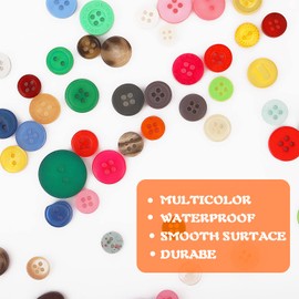Abeillo 200 PCS Assorted Sizes Buttons for Sewing, Round Multicolored 4 Holes Resin Buttons for Crafts Sewing DIY Painting Ornament Buttons, 2 Holes and 4 Holes (Multicolour)