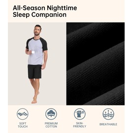 COLORFULLEAF Mens Pajamas Set Shorts and Shirt Bamboo Rayon Sleepwear Summer Nightwear Lightweight Sleep Sets (Black,XL)