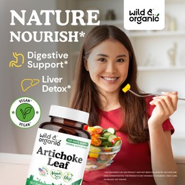 Wild & Organic Artichoke Extract Capsules 500 mg - Liver & Digestive Support - Artichoke Supplement - Cynara Scolymus Leaf Powder - Vegan, No Fillers, Non-GMO - 120 Count