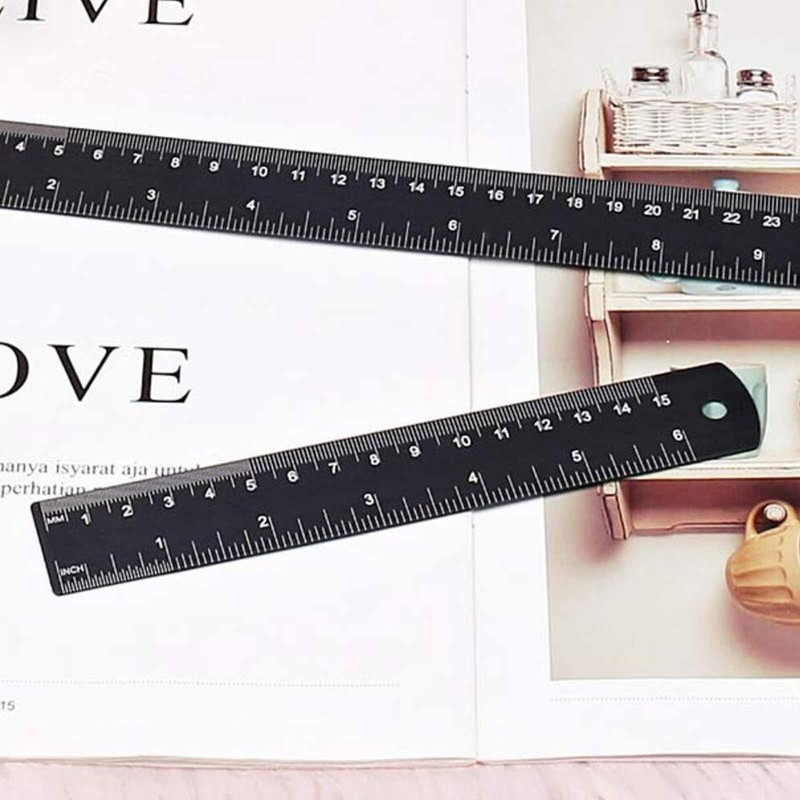 2 Pcs 30cm&15cm Metal Ruler, Stainless Steel Ruler Black Metal