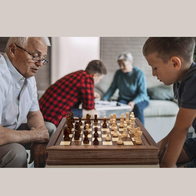 AMEROUS Magnetic Wooden Chess Set, 12.8" x 12.8" Walnut Chess