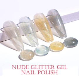 AIMEILI Shimmery Semi-Permanent Nail Polish Nude Colors Gel Kit UV LED Soak Off Gel Nail Polish Set 4x10ML - Kit 31