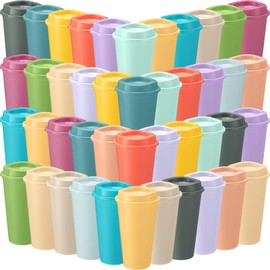 Honeydak 45 Pack Reusable Coffee Cups with Lids 16 oz Portable Tea Cups Reusable Hot Coffee Mugs Tumblers Bulk Plastic Tumblers Travel Drinks Mugs for Hot and Cold Drinks(Macaron Color)