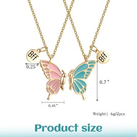 EIYVPRA Butterfly Friendship Bracelet and Friendship Necklace Set Butterfly Friendship Necklace Bracelet Women Girls Friendship BFF Jewellery Set Best Friend Birthday Gifts, Gold