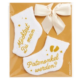 goldprintz I Want to Announce My Patentonkel I Pregnancy I Gold Printed Baby Sock with Postcard I We Get a Baby Announcement I Baby Announcement Pregnancy I Baby News