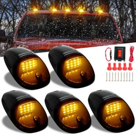 DriSentri 5PCS Cab Roof Marker Lights, Amber LED Cab Lights Smoked Cab Roof Running Top Marker Light for Dodge Ram 1500 2500 3500 4500 5500 2003-2018 Pickup Trucks
