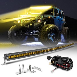 CO LIGHT 38 Inch Curved Amber LED Light Bar - Slim Single Row Design 18900LM Yellow Fog Light for Off-Road ATV Truck Tractor UTV Marine - Flood Beam Behind Grille Mount with Wiring Harness