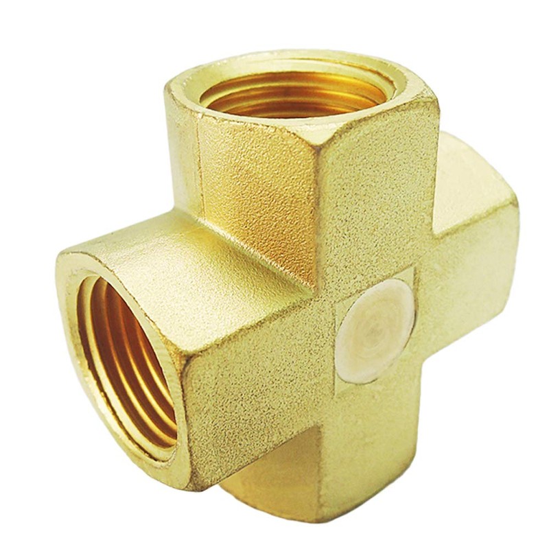 Nigo Industrial Co. Forged Brass Pipe Fitting, 4-Way Tee, Female