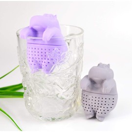 Lot of 2 Purple & Gray Hippo hippopotamus Tea Infuser Loose Leaf Strainer Herbal & Fruit Tea Filter Diffuser Food Grade Silicone BPA free fun to tea time for pet animal lovers wild life 2pcs set
