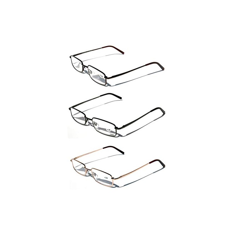 V.W.E. 3 Pairs Slim Metal Rectangular Reading Glasses/w Spring Hinge