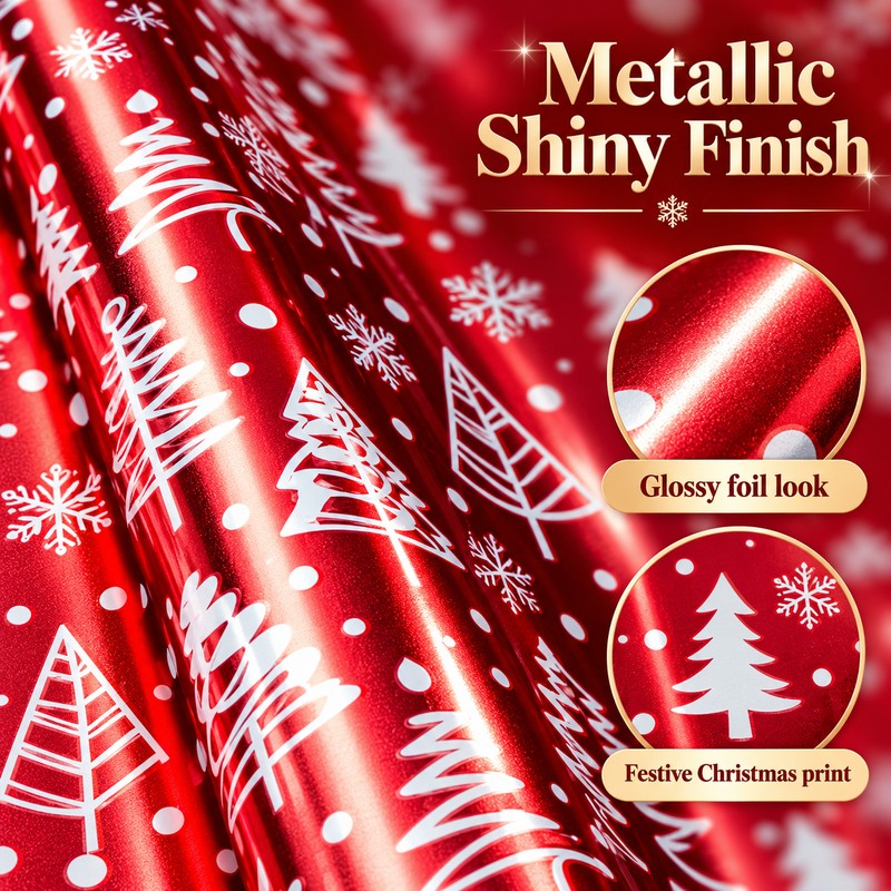 Red Christmas Wrapping Paper Roll for Holiday Gifts – Shiny