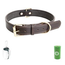 FIRSAL Rolled Leather Dog Collar- Durable Strong Medium Large Dog, Adjustable Soft Breathable Leather Padded Dog Collar,with Alloy Buckle Heavy Duty Waterproof Classic Dog Pet Collar,Brown