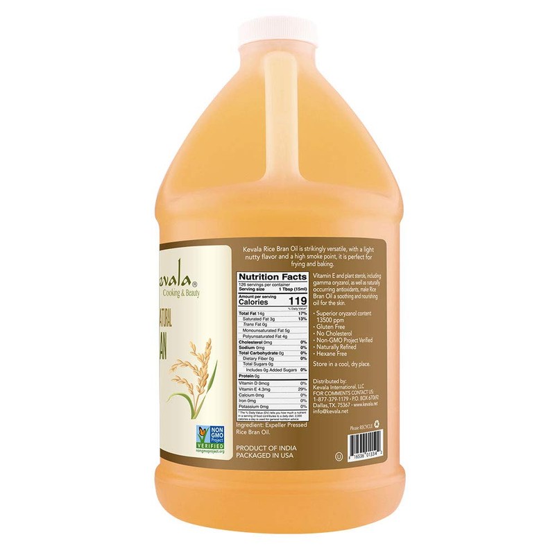 Kevala Rice Bran Oil, 1/2 Gallon, Premium Natural, Expeller Pressed