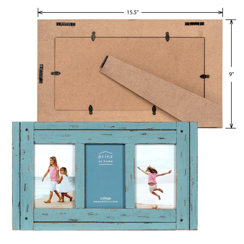 Prinz Homestead Blue Three-Picture Frame, 4 x 6 Distressed Wood