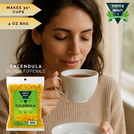 Green Royalty - Calendula Flowers 4oz (Pétalos de Caléndula) – Natural Herbal Infusion – Whole Dried Marigold Petals – Non-GMO – Herbal Tea Grade – Product of Mexico
