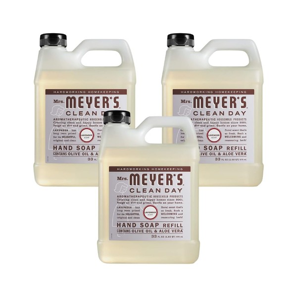 Mrs. Meyer's Clean Day Liquid Hand Soap Refill, Lavender, 33 Fl Oz (Pack of 3)