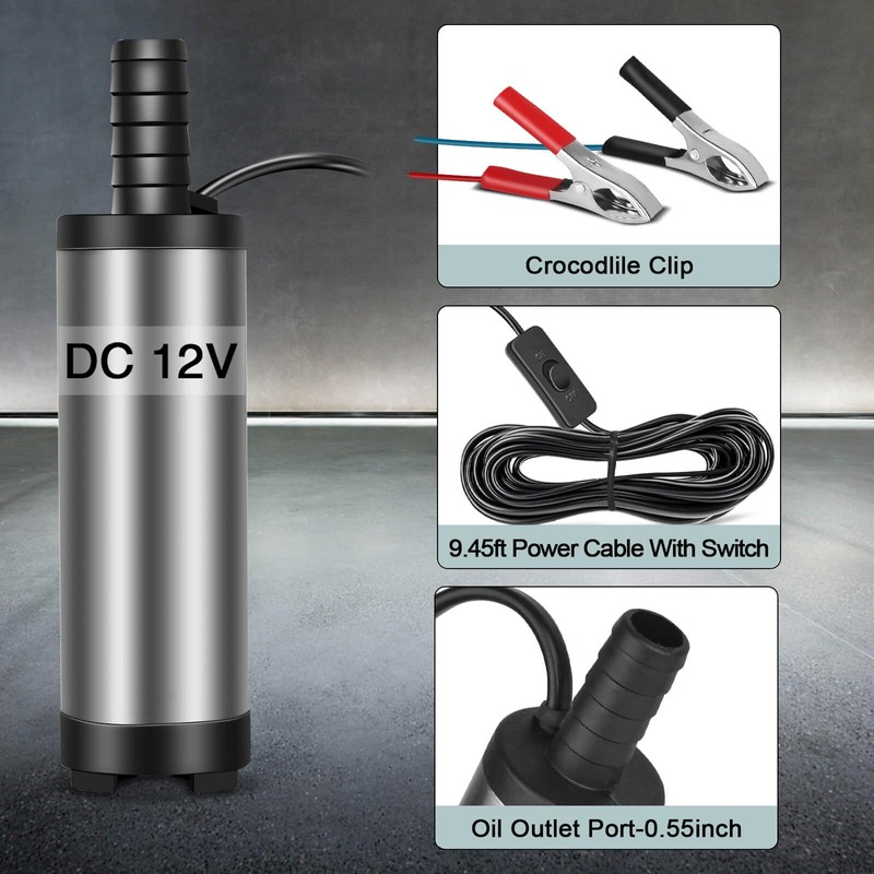 COROTC 12V Fuel Transfer Pump, Mini Portable Stainless Steel On/Off