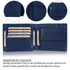 Marc Peter® Bremen Men's Leather Wallet with RFID Protection, Genuine Leather Wallet, Large Men's Wallet, Wallet, blue, Classic