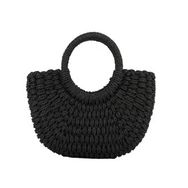 Jywmsc Straw Clutch Purses for Women Summer Beach Bags Tote Tassels Evening Bag Handbags, black