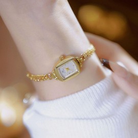 FANMIS Women Classic Vintage Bangle-Style Watch Dainty Small Dial Watch Luxury Dress Gold Bracelet Watch Ladies Minimalist Design Square Wrist Watches (Gold White)