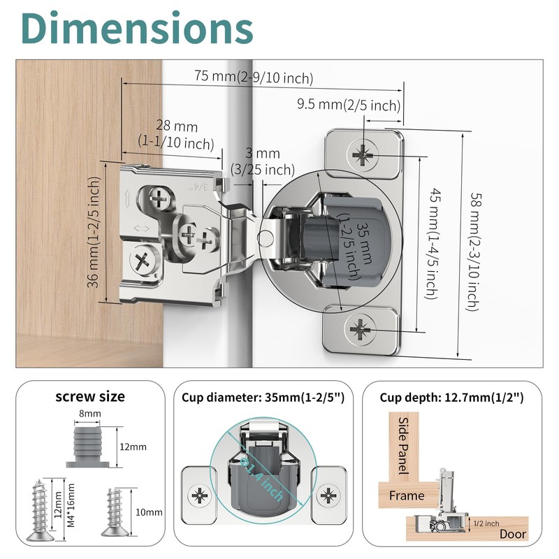 10 Pack 3/4" Overlay 3D Soft Close Hinges for Face