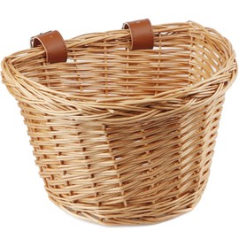 AVASTA Bicycle Basket for Children, Wicker Bicycle Basket for 12, 14, 16 Bikes, Scooter, Tricycle, Comes with Leather Strap, Size XS, Honey Yellow