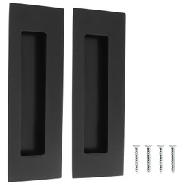 QOPAHI Recessed Door Handles Matt Black Sliding Door Handles, 150mm Pocket Door Handles 304 Stainless Steel Flush Handle Hardware Finger Pulls for Cabinet Closet Barn Garage Door(2 Pack)