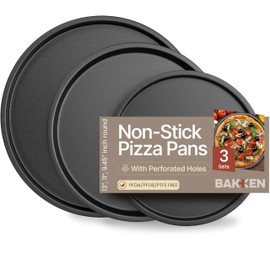 Bakken Swiss Pizza Tray Set 3-Piece – Gray Coating, Non-Stick, Round Steel Pizza Pans - Dishwasher Safe, Premium Bakeware for Home Cooking