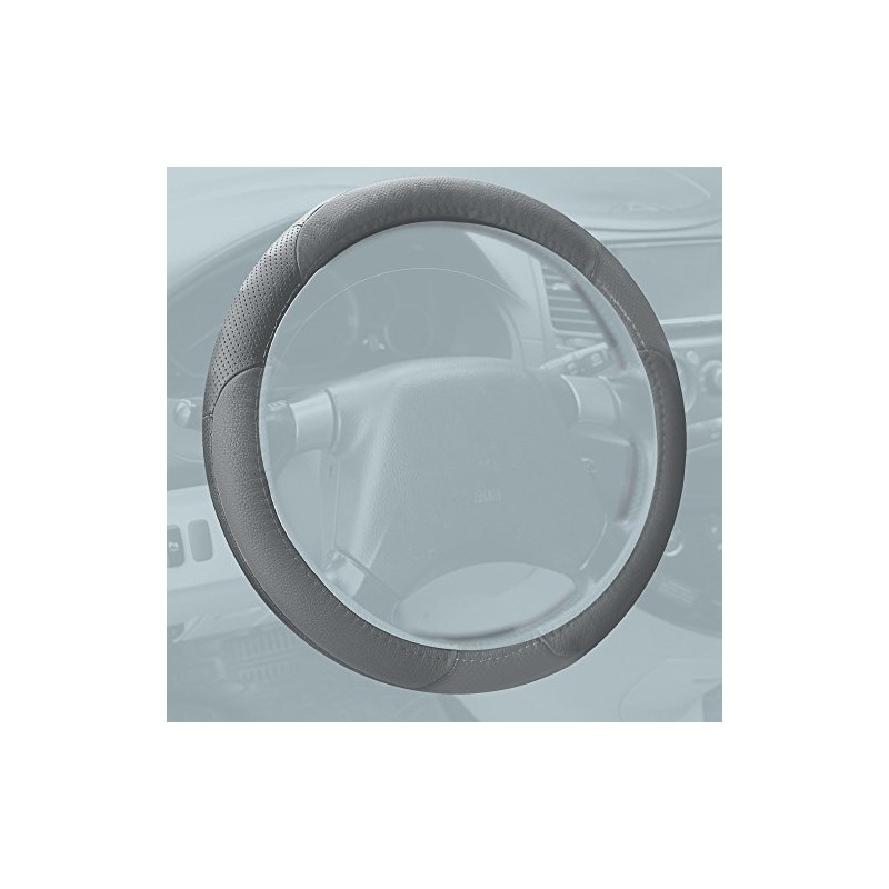 FH Group Universal Fit Perforated Genuine Leather Solid Gray Steering