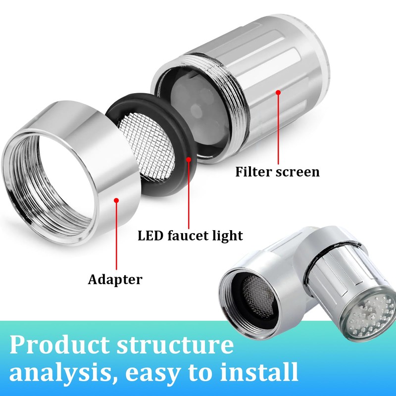 LED Tap, Set of 4 LED Luminous Three-Colour Faucet Water