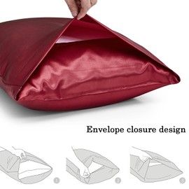 Satin Pillowcases for Hair and Skin, Super Soft Silky Pillowcases with Envelope Closure, Less Friction, Less Wrinkles and Frizz (50x75cm, Burgundy)