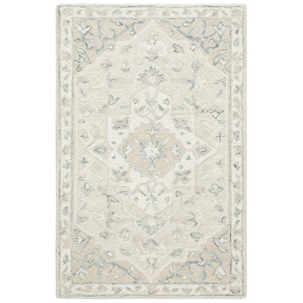 SAFAVIEH Micro-Loop Collection 2'3" x 5' BeigeIvory MLP505B Handmade Medallion