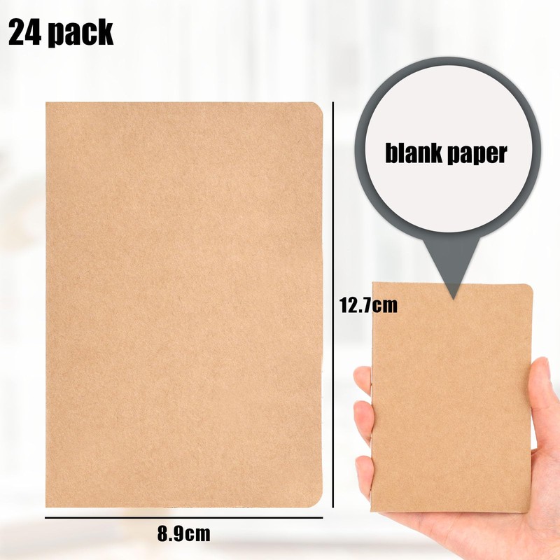 Koogel 24PCS Mini Notebooks,Blank Pocket Notepads 8.9x12.7cm Brown Notebooks Small