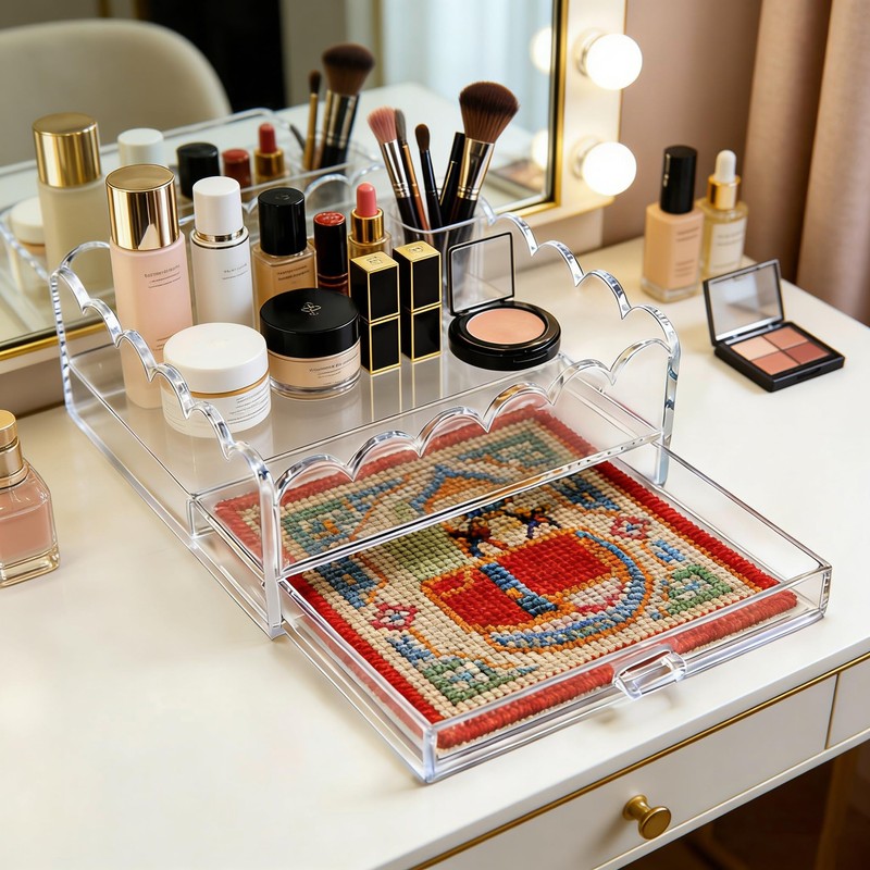 Clear Acrylic Trays for Needlepoint with Insert Drawer 5" x