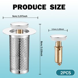 FISH DRAGATE 2 pieces floor drain filter made of stainless steel, drain plug with strainer, floor drain filter for 33-55 mm drain, pop-up drain strainer, sink plug for sink, bathtub, kitchen, shower drain