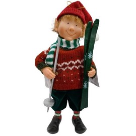 OnHoliday Santa's Workshop Elf Ornament with Skis and Poles Hanging or Standing Figure Christmas Tree Ornament
