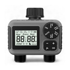 rainfactory Zeitschaltuhr mit 2 Ausgängen, IP55 wasserdicht, Regenverzögerung, Digitale Zeitschaltuhr Bewässerung, 2 Ausgänge für Zwei Verschiedene Zonen, Smarte Bewässerungssteuerung Tropfschlauch