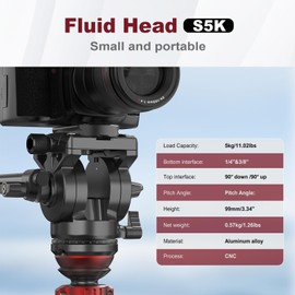 Video Photography Hydraulic Tripod Head, DSLR Photography Head, with a 55mm Flat Base,Suitable for Digital Single-Lens Reflex Cameras, camcorders, telescopes. Maximum Load 11.02 lbs (5kg)