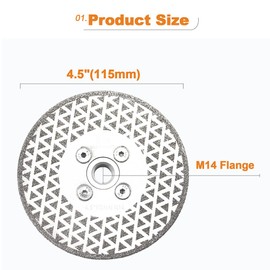 Electroplated Diamond Cutting Grinding Disc,BRSCHNITT 115mm for Granite Marble Single Side Coated Diamond Grinding Wheel with M14 Flange Angle Grinder Saw Blade