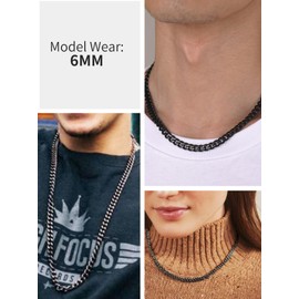 ChainsHouse Fashion 316L Stainless Steel Cuban Necklace - 3 / 6 / 9 / 12 mm Wide - Silver / Black / Gold Colour Men’s Necklace / Hip hop Chain - Various Chain Lengths (46 / 55 / 66 / 71 / 76 cm) Great Birthday Gift, Stainless Steel