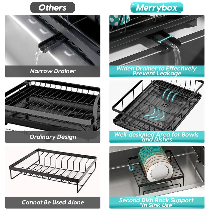 MERRYBOX Dish Drying Rack Large Capacity 2 Tier Dish Drying