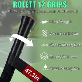 Rolett 12 Pack Tennis Racket Grip Tape, Precut Anti Slip Tennis Grip Tape, Absorbent and Dry Feel Tennis/Pickleball/Badminton Grips Overgrip Tape, Highly Comfortable Overgrip Tennis Racket Tape